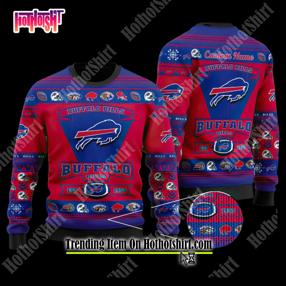 Buffalo Bills NFL Football Custom Name Ugly Christmas Sweater