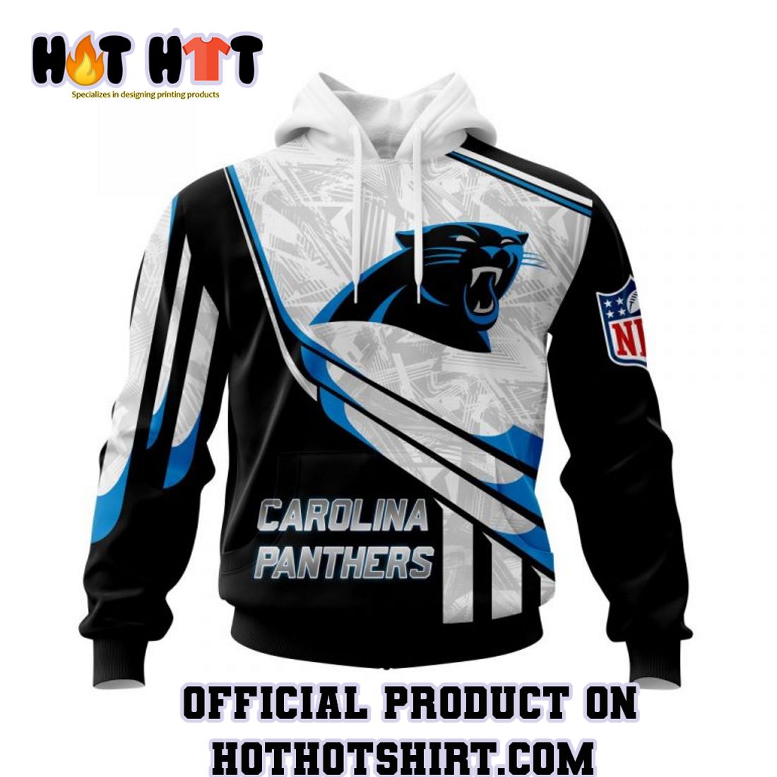 NFL CAROLINA PANTHERS SPECIALIZED 2023 BLACK WHITE CONCEPTS KITS ALL OVER  PRINT HOODIE