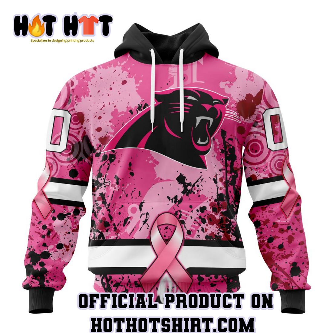 NFL CAROLINA PANTHERS SPECIALIZED SPECIALIZED DESIGN I PINK I CAN ALL OVER  PRINT HOODIE