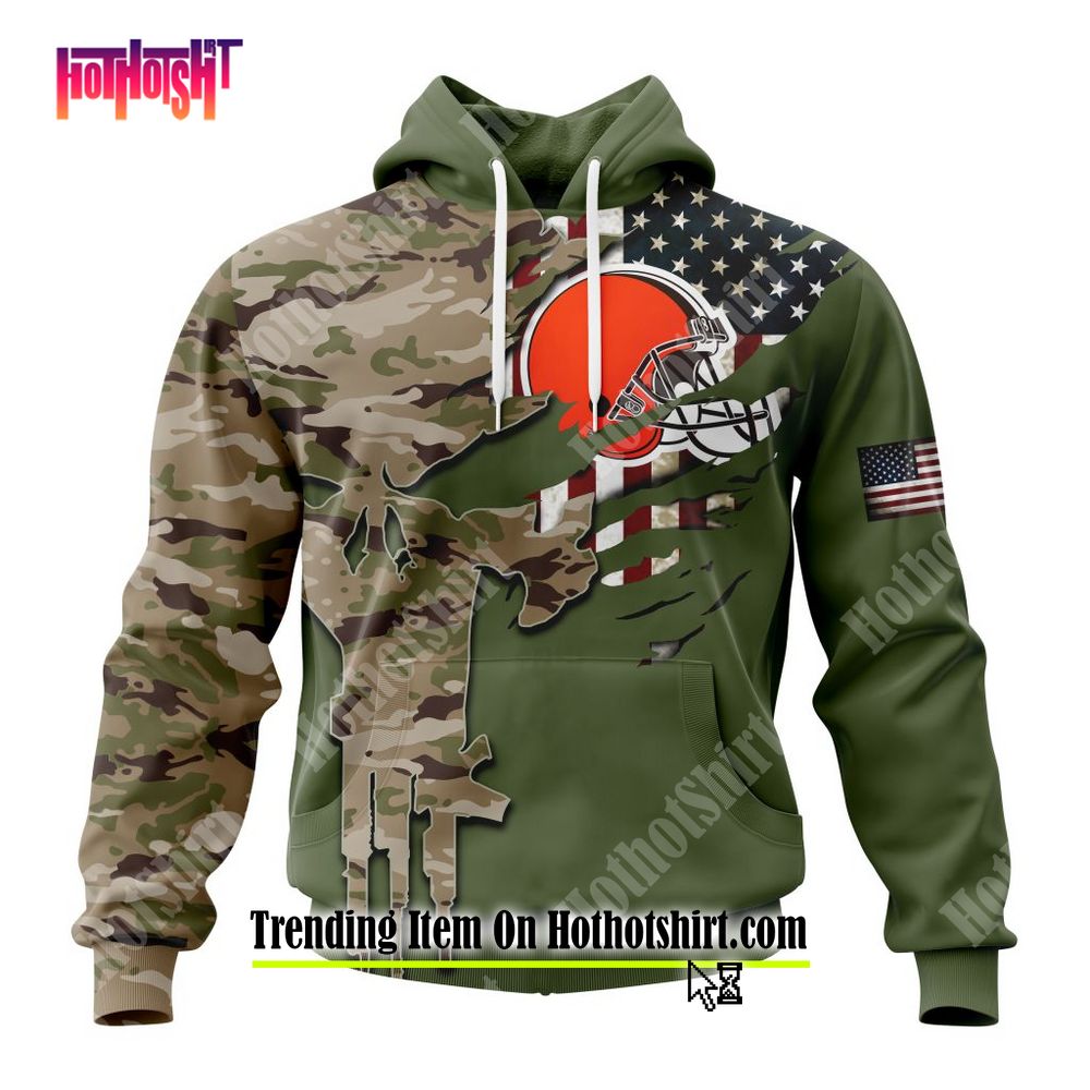 Cleveland Browns Camo Background Hoodies Full Over Print - Freedomdesign