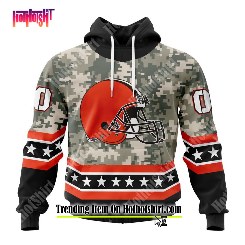 NFL CLEVELAND BROWNS SPECIAL CAMO HUNTING WHITE DESIGN ALL OVER PRINT HOODIE