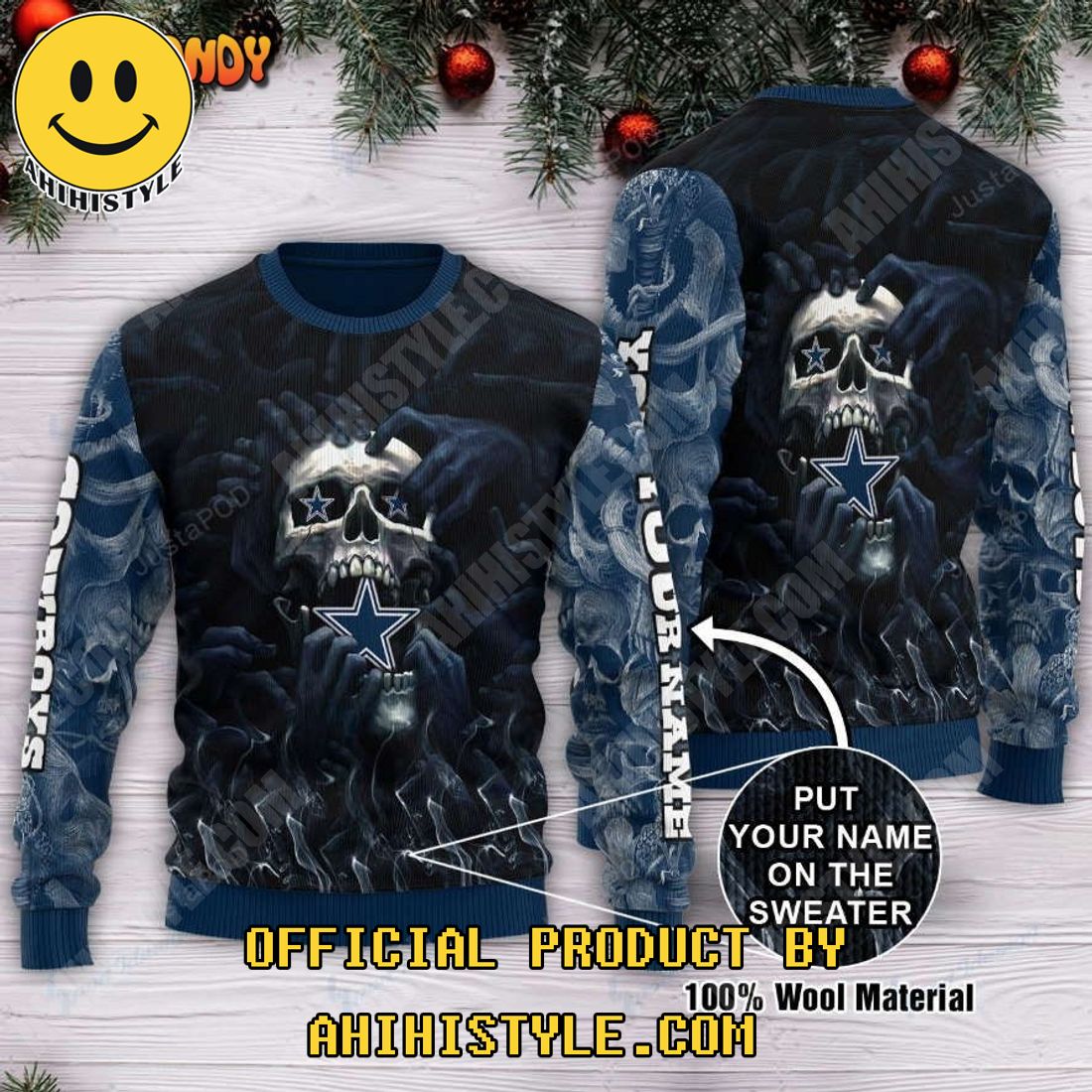 Dallas Cowboys Skull Personalized Ugly Christmas Sweater - Shibtee Clothing