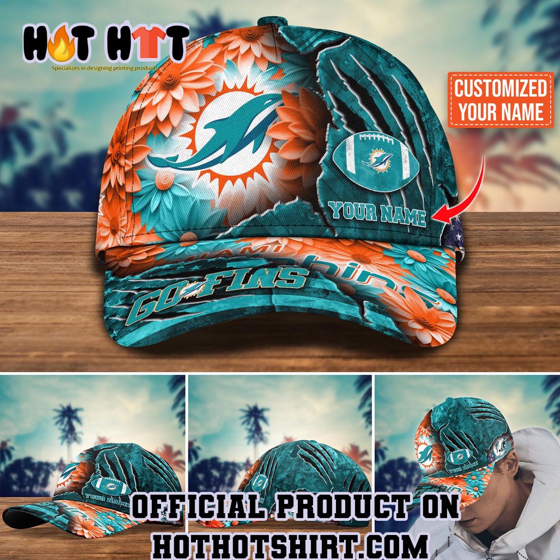 Miami Dolphins Logo NFL Fans Hat Cap Custom Name - Banantees