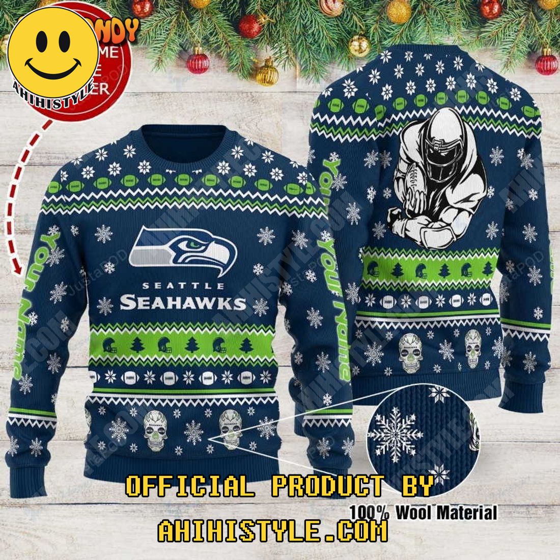 Seattle Seahawks Snowflakes Reindeer Pattern Ugly Xmas Sweater For