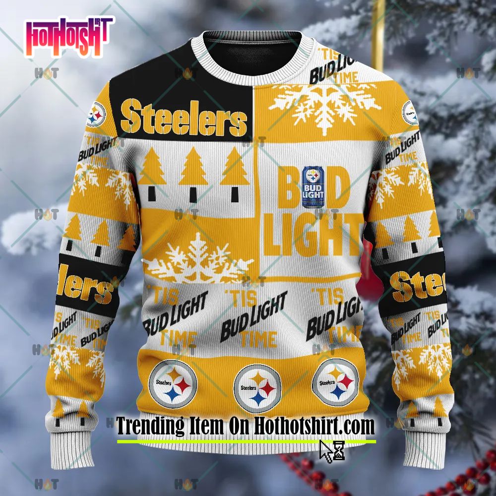 Pittsburgh Steelers Skull Flower Ugly Christmas Ugly Sweater