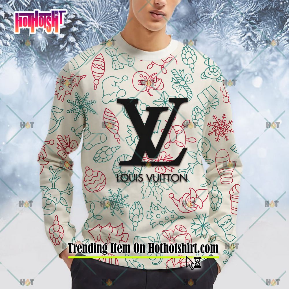 NICE) Louis Vuitton Logo Pattern 3D Ugly Sweater - Hothot