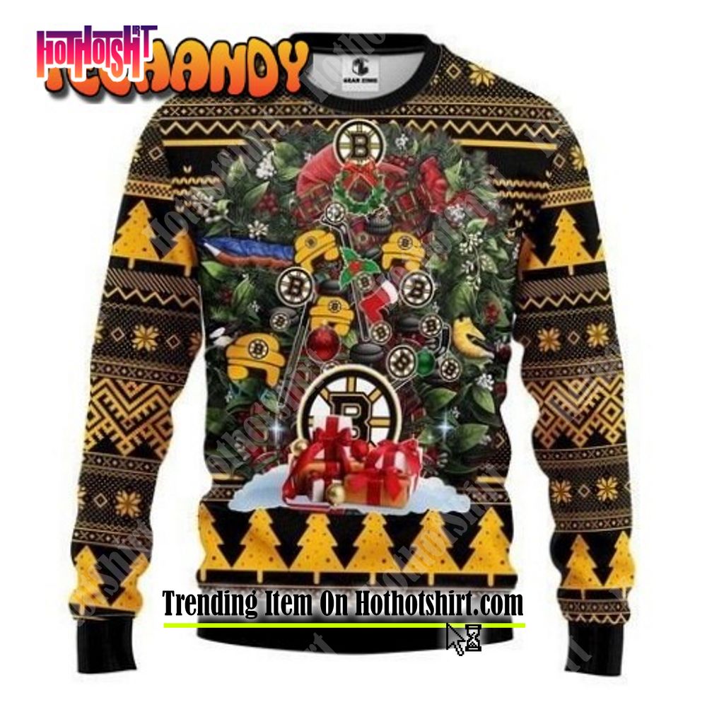 Boston Bruins 12 Grinch Xmas Day Christmas AOP Sweater