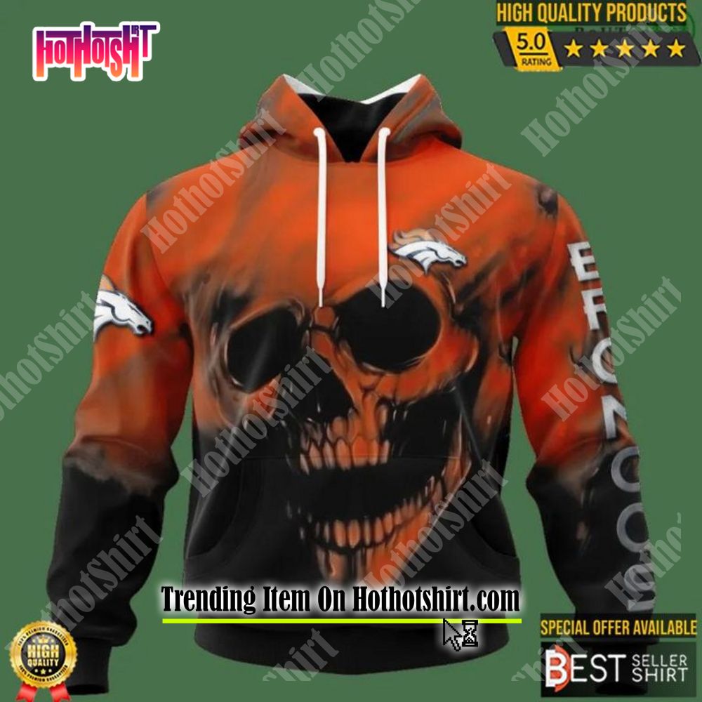 NFL Denver Broncos 3D Hoodie All Over Print Special Kits With Skull Unite  In Team Colors