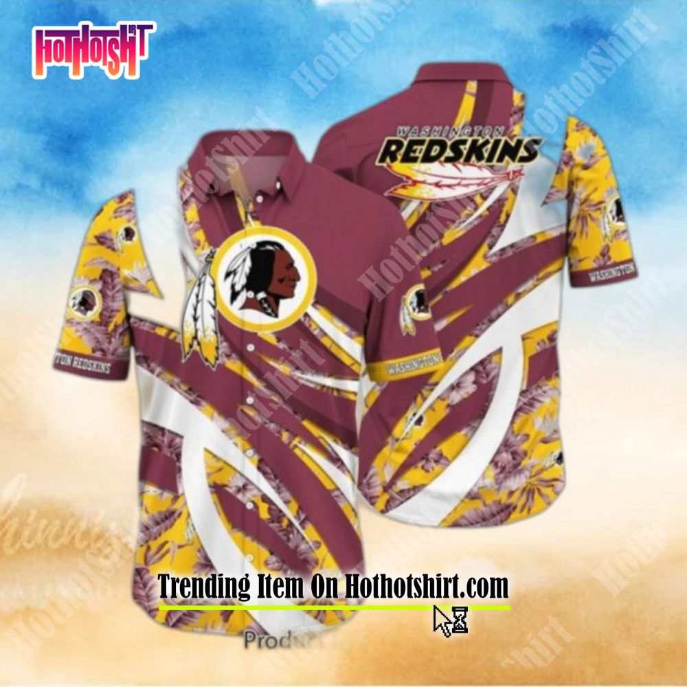 Washington Redskins Nfl Skull Full Print Effect Pattern Backround Short  Sleeve Hawaiian Shirt And Beach Short - Freedomdesign