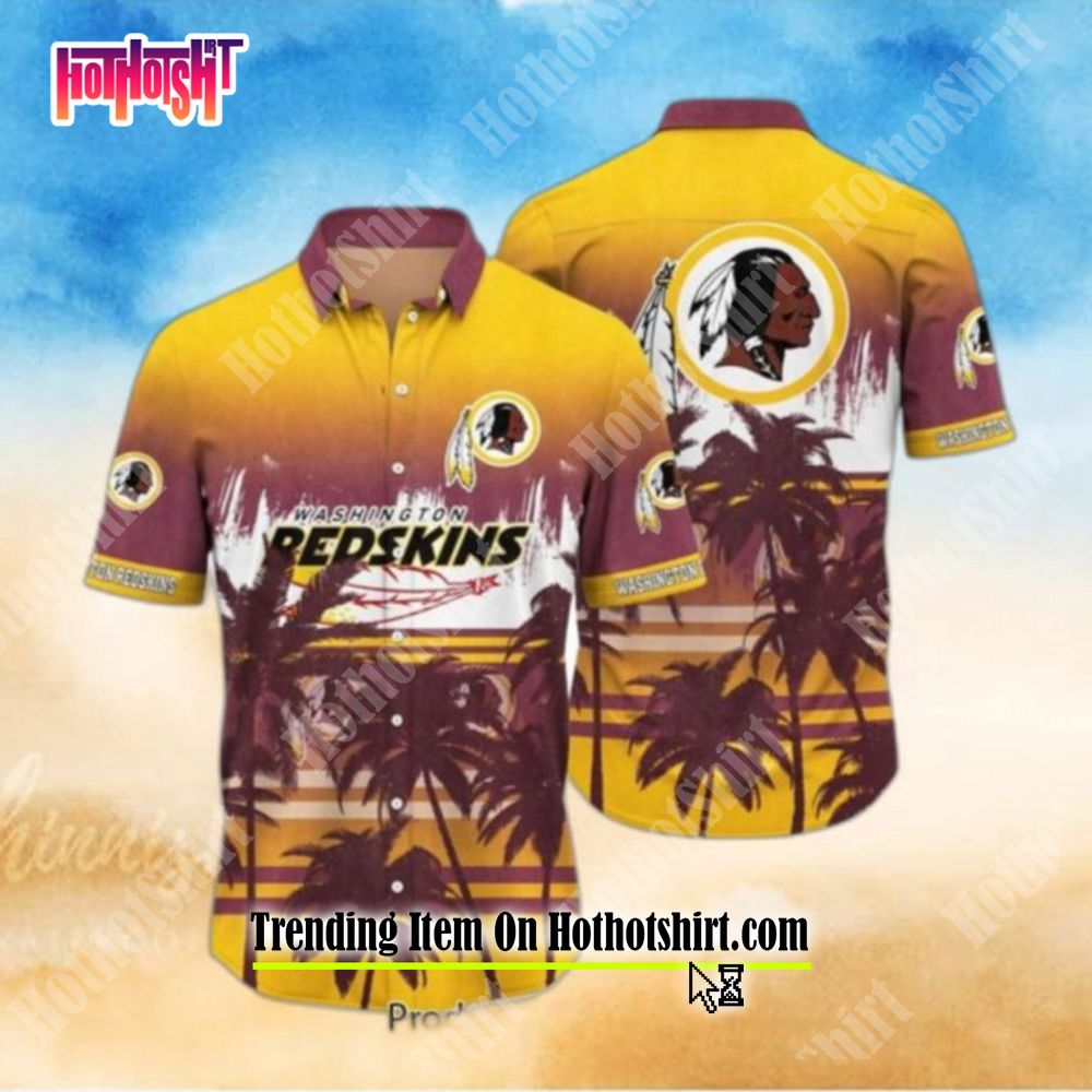 Washington Redskins Nfl Skull Full Print Effect Pattern Backround Short  Sleeve Hawaiian Shirt And Beach Short - Freedomdesign